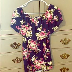 Off/on the shoulder floral shirt.